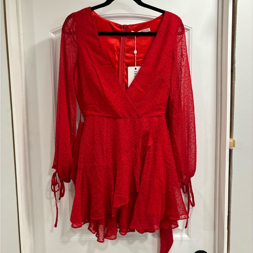 NWT Saints + Secrets Xenia Boutique Red Ruffle Mini Dress w/ Long Sleeves Size S